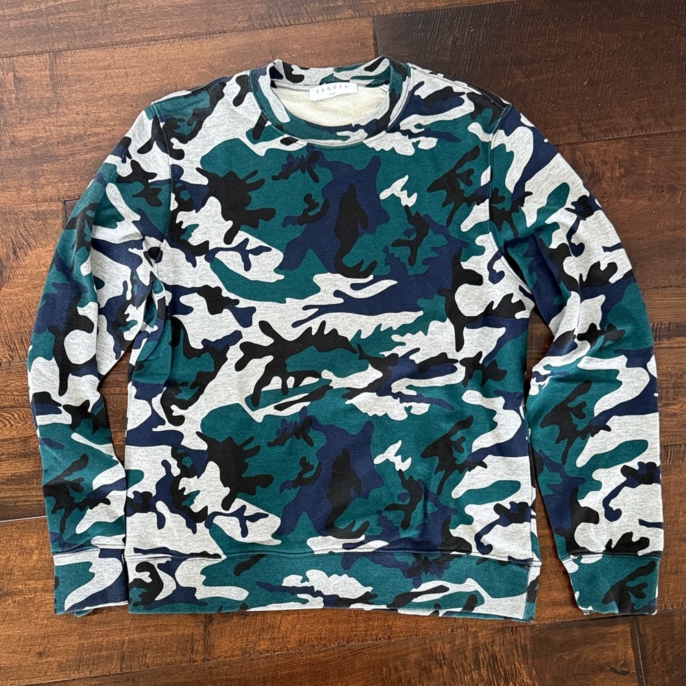 Sandro Men's Camouflage Crewneck Sweater - Teal, Navy, Black
